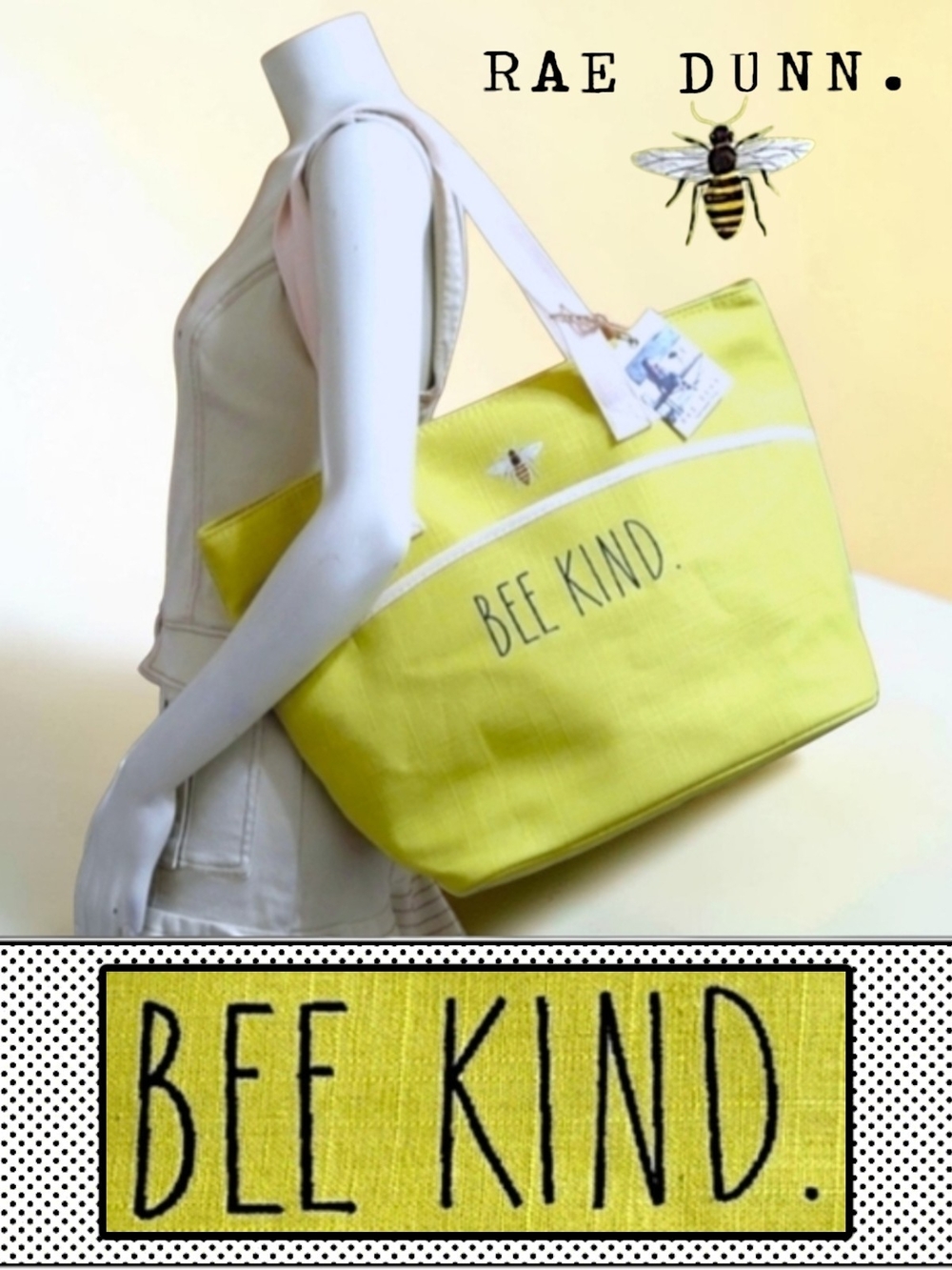Rae Dunn Yellow 'Bee Kind' Canvas Tote